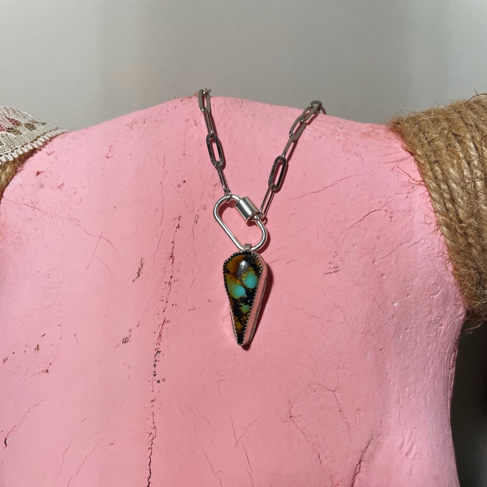 Turquoise & Sterling Silver Paper Clip Necklace